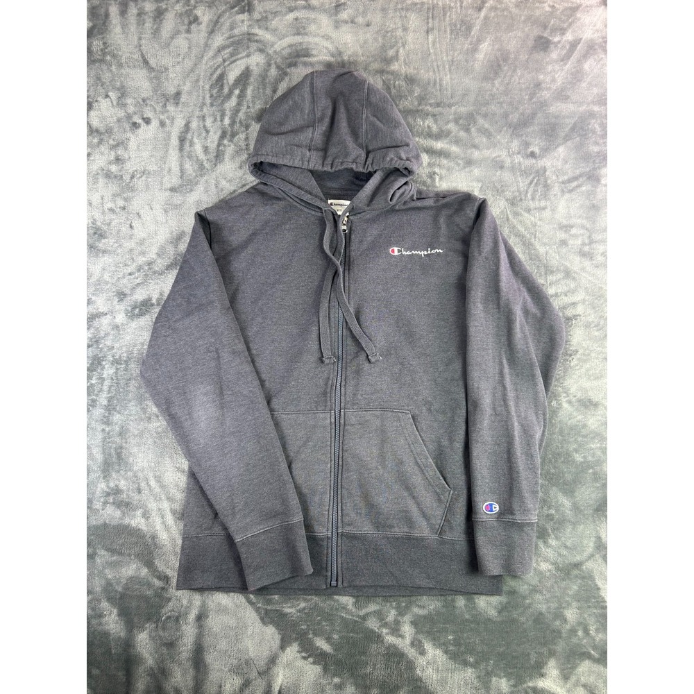 Y2K Champion Men's Full Zip Hoodie Size M Gray‎ Embroidered Logo Pullover